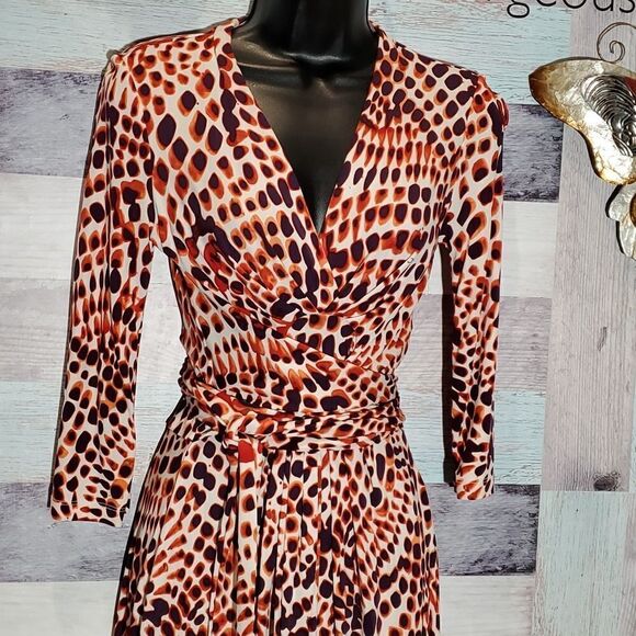 Banana Republic Issa Multicolor Leopard Print Wrap Dress Stretchy Career Sz XSP - Picture 3 of 11